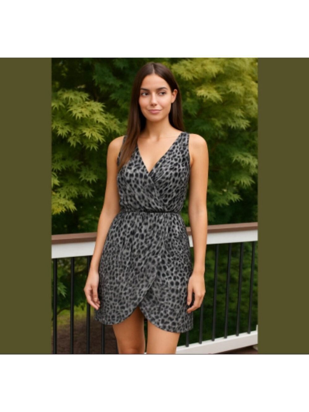 RORY Beca Silk & Velvet Burnout V-Neck Leopard Print Wrap Dress Coquette Black M